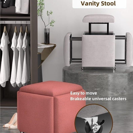 Stool, 5 in 1 Nesting Ottoman Stool with Swivel Casters Stackable Cube Square Sofa Vanity Movable Footstool for Living Room Bedroom(Purple)