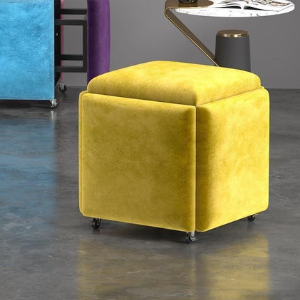 Stool, 5 in 1 Nesting Ottoman Stool with Swivel Casters Stackable Cube Square Sofa Vanity Movable Footstool for Living Room Bedroom(Purple)
