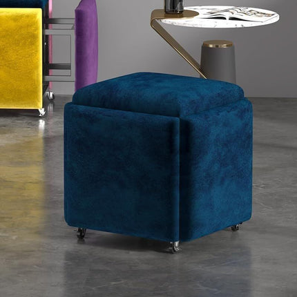 Stool, 5 in 1 Nesting Ottoman Stool with Swivel Casters Stackable Cube Square Sofa Vanity Movable Footstool for Living Room Bedroom(pink)
