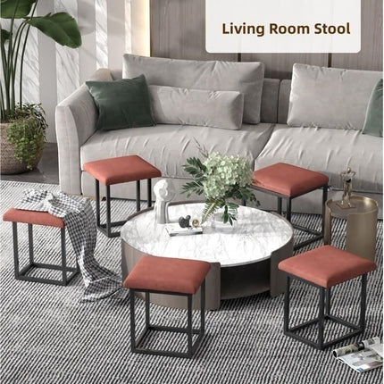 Stool, 5 in 1 Nesting Ottoman Stool with Swivel Casters Stackable Cube Square Sofa Vanity Movable Footstool for Living Room Bedroom(Blue)