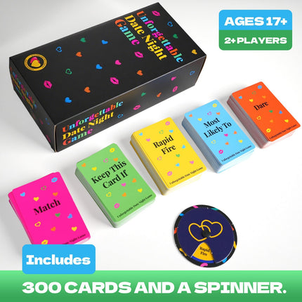 Unforgettable Date Night Game – 300-Card Couple Card Game with Spinner for Romance, Laughter & Connection | Other Fun Games Available In-Store.