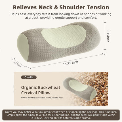 Organic Buckwheat Cervical Pillow – Ergonomic Neck Support for Side and Back Sleepers, Adjustable Firmness with Removable Cover, Natural Pain Relief for Neck and Shoulder Tension (Warm White).