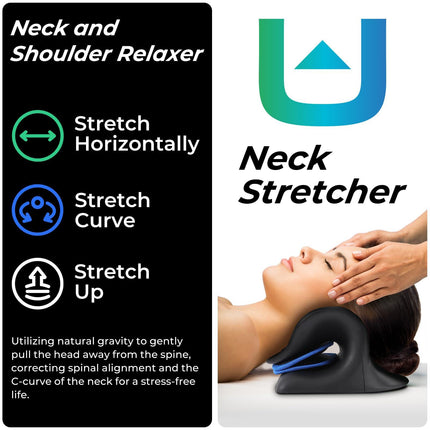 Adjustable Airbag Neck Stretcher – Ergonomic Cervical Traction Pillow with 8 Massage Points for Neck Pain Relief, Portable Spinal Alignment Device for Home, Office, and Travel Use (Black).