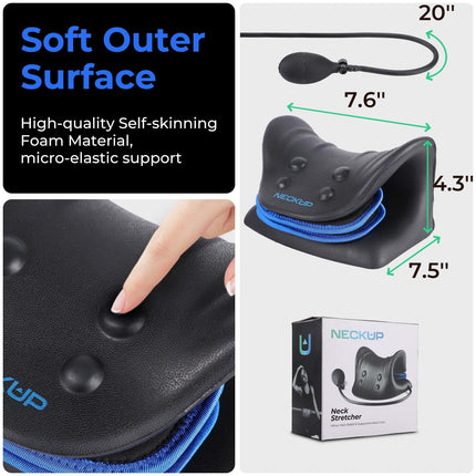 Adjustable Airbag Neck Stretcher – Ergonomic Cervical Traction Pillow with 8 Massage Points for Neck Pain Relief, Portable Spinal Alignment Device for Home, Office, and Travel Use (Black).