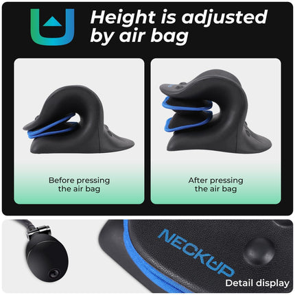 Adjustable Airbag Neck Stretcher – Ergonomic Cervical Traction Pillow with 8 Massage Points for Neck Pain Relief, Portable Spinal Alignment Device for Home, Office, and Travel Use (Black).