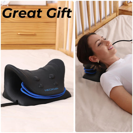 Adjustable Airbag Neck Stretcher – Ergonomic Cervical Traction Pillow with 8 Massage Points for Neck Pain Relief, Portable Spinal Alignment Device for Home, Office, and Travel Use (Black).