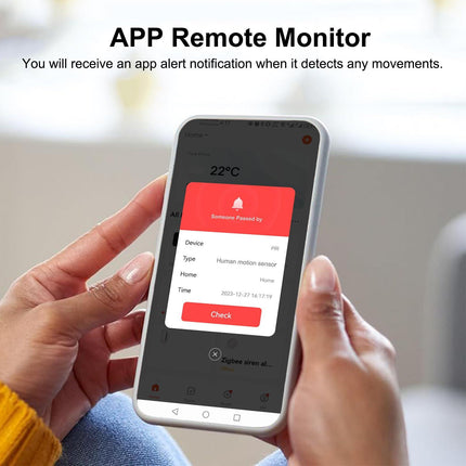 Smart WiFi Motion Sensor with App Alerts – 128° Detection, 6m Range, No Hub Required, Voice Control & Automation (White).
