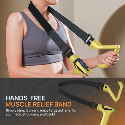 Yellow 3-in-1 Massage Gun with Extendable Handle & Back Strap – 12-Speed Deep Tissue Muscle Massager, 4 Attachments, USB-C Charging, for Athletes, Gym Recovery & Seniors | Black available in store.