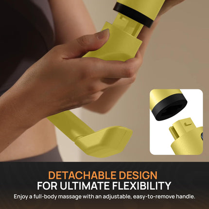 Yellow 3-in-1 Massage Gun with Extendable Handle & Back Strap – 12-Speed Deep Tissue Muscle Massager, 4 Attachments, USB-C Charging, for Athletes, Gym Recovery & Seniors | Black available in store.