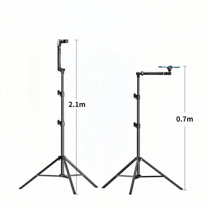 Floor Standing Phone Tripod with Swan Neck Arm – Includes Phone Clamp & Selfie Remote, Multi-Angle Stand for Live Streaming, Food Photography, Vlogging (Black).