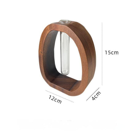 Wooden Glass Hydroponic Vase – Minimalist Desktop Flower Vase for Water Plants & Blooms (15cm) | Other Sizes Available in Store.