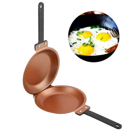Double-Sided Flip Frying Pan – Non-Stick Cooking Pan for Eggs, Pancakes, Toasted Bread – Durable Iron Material with Heat-Resistant Handle, Compact Design for Home Kitchen Use – Ideal for Gas Stoves (Golden).
