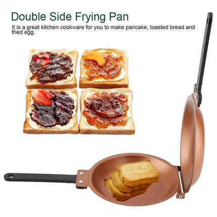 Double-Sided Flip Frying Pan – Non-Stick Cooking Pan for Eggs, Pancakes, Toasted Bread – Durable Iron Material with Heat-Resistant Handle, Compact Design for Home Kitchen Use – Ideal for Gas Stoves (Golden).