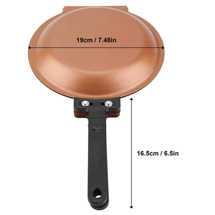 Double-Sided Flip Frying Pan – Non-Stick Cooking Pan for Eggs, Pancakes, Toasted Bread – Durable Iron Material with Heat-Resistant Handle, Compact Design for Home Kitchen Use – Ideal for Gas Stoves (Golden).