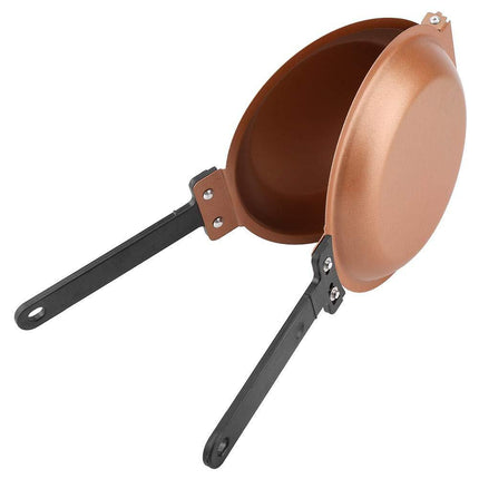Double-Sided Flip Frying Pan – Non-Stick Cooking Pan for Eggs, Pancakes, Toasted Bread – Durable Iron Material with Heat-Resistant Handle, Compact Design for Home Kitchen Use – Ideal for Gas Stoves (Golden).