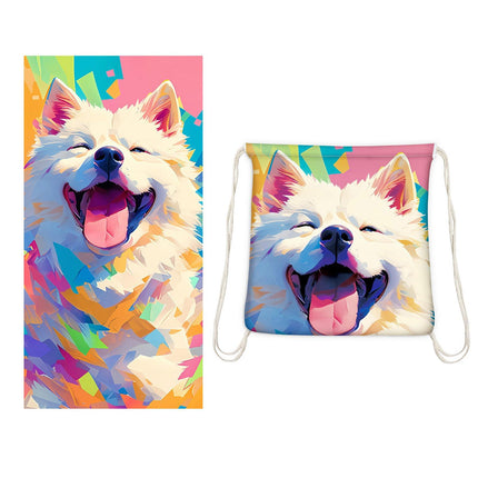 Dual-Function Foldable Beach Towel with Built-in Backpack – Soft Microfiber Towel & Compact Carry Bag in One, 55-Inch Large Size for Swimming, Travel, Picnic (Dog,Colorful).