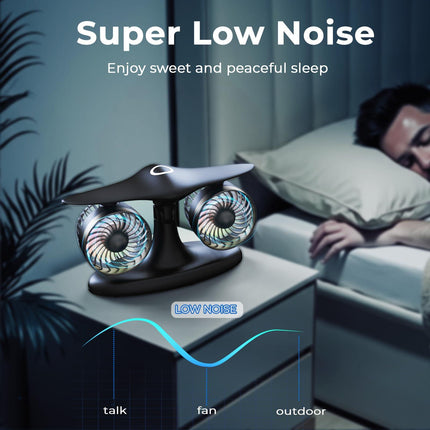 Dual Turbine Desk Fan with Aircraft Design – Wireless, Quiet, 3-Speed Touch Control for Home, Office, Bedroom, Portable Cooling (Black).