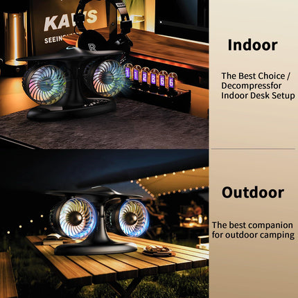 Dual Turbine Desk Fan with Aircraft Design – Wireless, Quiet, 3-Speed Touch Control for Home, Office, Bedroom, Portable Cooling (Black).