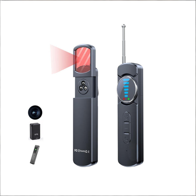 Multi-Function Hidden Camera Detector with GPS Tracker Finder – Portable Anti-Spy Device for Hotel, Car, Travel Privacy Protection, LED Scanner & Vibration Alarm (Black).