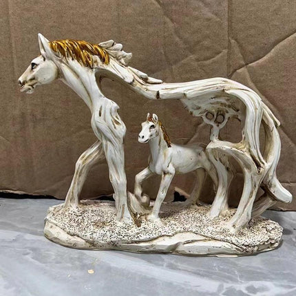 White Horse and Foal Figurine: Artistic Resin Sculpture for Home, Office & Bookshelf Decor – Symbol of Strength and Success.