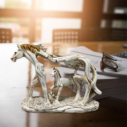White Horse and Foal Figurine: Artistic Resin Sculpture for Home, Office & Bookshelf Decor – Symbol of Strength and Success.