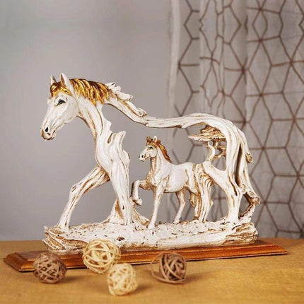 White Horse and Foal Figurine: Artistic Resin Sculpture for Home, Office & Bookshelf Decor – Symbol of Strength and Success.