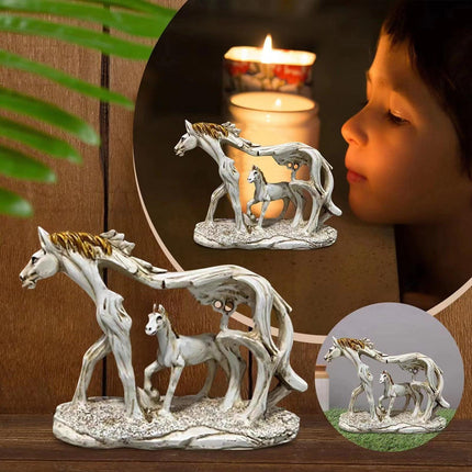 White Horse and Foal Figurine: Artistic Resin Sculpture for Home, Office & Bookshelf Decor – Symbol of Strength and Success.