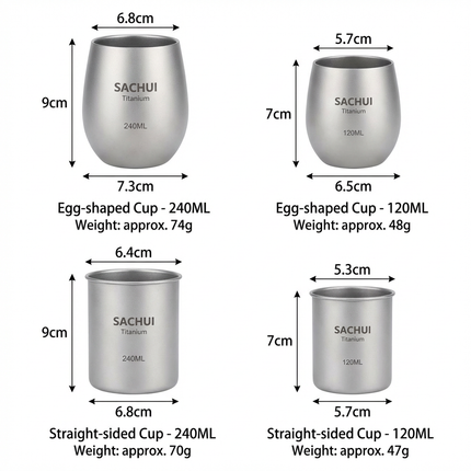 4-Piece Pure Titanium Cup Set – Double-Walled, Lightweight, Stackable Outdoor Drinking Cups for Camping, Hiking, Travel and Office Use (Gray).
