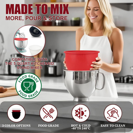 Silicone Bowl Liner for 4.5–5-Quart Stand Mixer – Food-Grade, Collapsible, Non-Stick Replacement Inner Bowl with Lid, Dishwasher Safe, Oven & Fridge Ready (White).
