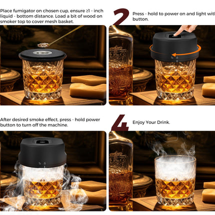 Black Smart Cocktail Smoker Kit – Electric Whiskey Smoke Generator with 6 Wood Chips, USB Rechargeable, One-Click Ignition | Perfect Gift for Men & Bar Enthusiasts.