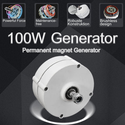 100W 12V/24V Permanent Magnet Generator, 3 Phase Gearless Alternator 600 RPM with 100A 1600V Rectifier, DIY Wind Turbine & Hydro Generator for Off-Grid Renewable Energy, 12V (White)