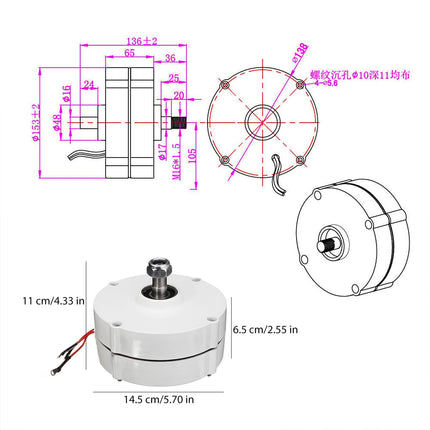 100W 12V/24V Permanent Magnet Generator, 3 Phase Gearless Alternator 600 RPM with 100A 1600V Rectifier, DIY Wind Turbine & Hydro Generator for Off-Grid Renewable Energy, 12V (White)