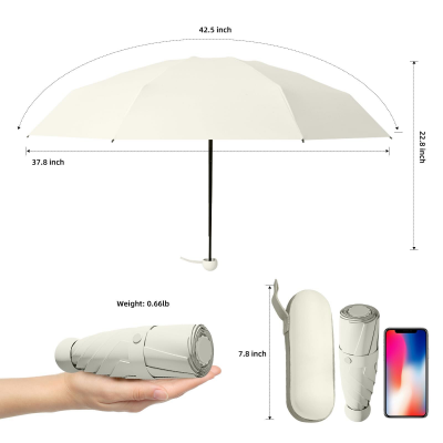 Mini Travel Umbrella – Compact Sun & Rain Protection for Women, Kids | UV-Blocking Pocket Umbrella with Case | Lightweight Foldable Umbrella（grey）.