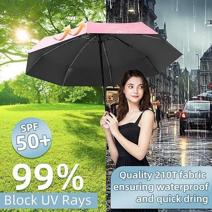 Mini Travel Umbrella – Compact Sun & Rain Protection for Women, Kids | UV-Blocking Pocket Umbrella with Case | Lightweight Foldable Umbrella（pink）.