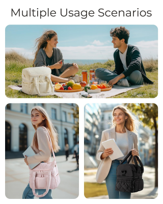 Double-Layer Insulated Lunch Bag with Quilted Design – 11.8L Cooler Tote for Work, Picnics & Travel (Black) | Other Colors Available In-Store.