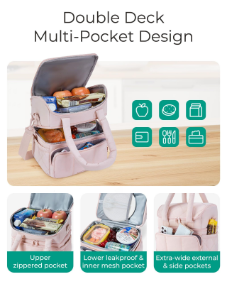 Double-Layer Insulated Lunch Bag with Quilted Design – 11.8L Cooler Tote for Work, Picnics & Travel (Beige) | Other Colors Available In-Store.