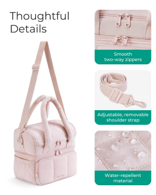 Double-Layer Insulated Lunch Bag with Quilted Design – 11.8L Cooler Tote for Work, Picnics & Travel (Camel) | Other Colors Available In-Store.
