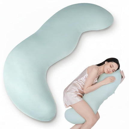 Pea Pod Shape Body Pillow for Adults – Full-Body Support Side Sleeper Pillow, Pregnancy & Back Pain Relief, Soft Hug Pillow with Memory Fiber Filling (Light Blue).