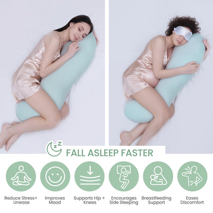 Pea Pod Shape Body Pillow for Adults – Full-Body Support Side Sleeper Pillow, Pregnancy & Back Pain Relief, Soft Hug Pillow with Memory Fiber Filling (Light Blue).