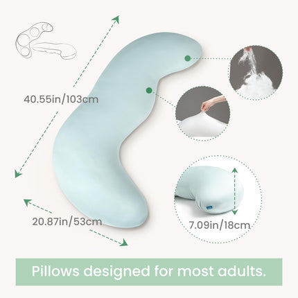 Pea Pod Shape Body Pillow for Adults – Full-Body Support Side Sleeper Pillow, Pregnancy & Back Pain Relief, Soft Hug Pillow with Memory Fiber Filling (Light Blue).