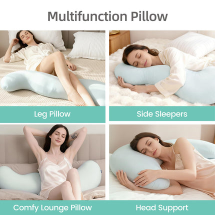 Pea Pod Shape Body Pillow for Adults – Full-Body Support Side Sleeper Pillow, Pregnancy & Back Pain Relief, Soft Hug Pillow with Memory Fiber Filling (Light Blue).