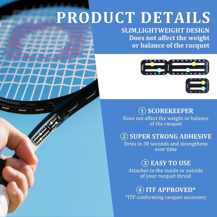 Tennis Racket Scorekeeper 2-Pack in Black – Dual Portable Score Trackers for Points, Games & Sets | Other Colours Available In-Store.