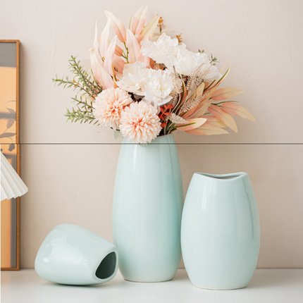 Modern Ceramic Vase Set (3-Piece): Minimalist Home Decor for Living Room Flower Arrangements (Blue) | Other Styles Available in Store.