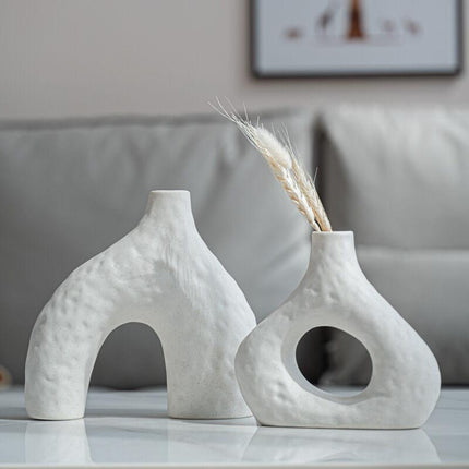 Minimalist Ceramic Vase Set (2-Piece): Modern Home Decor for Flower Arrangements (White) | Black Version Available In-Store.