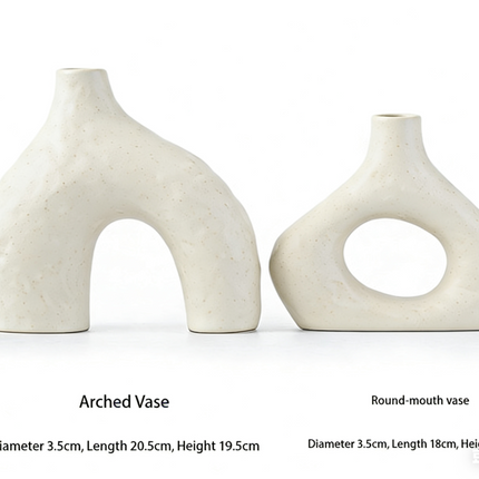 Minimalist Ceramic Vase Set (2-Piece): Modern Home Decor for Flower Arrangements (White) | Black Version Available In-Store.