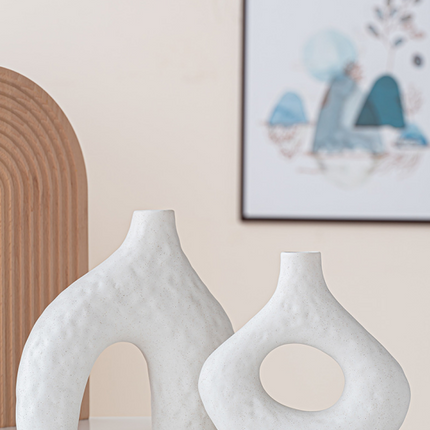 Minimalist Ceramic Vase Set (2-Piece): Modern Home Decor for Flower Arrangements (White) | Black Version Available In-Store.