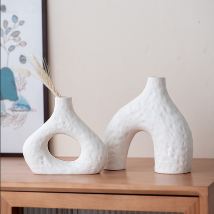 Minimalist Ceramic Vase Set (2-Piece): Modern Home Decor for Flower Arrangements (White) | Black Version Available In-Store.