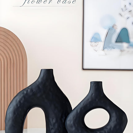 Minimalist Ceramic Vase Set (2-Piece): Modern Home Decor for Flower Arrangements (Black) | White Version Available In-Store.