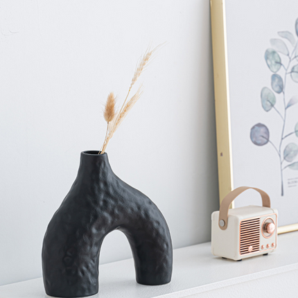 Minimalist Ceramic Vase Set (2-Piece): Modern Home Decor for Flower Arrangements (Black) | White Version Available In-Store.