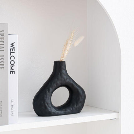 Minimalist Ceramic Vase Set (2-Piece): Modern Home Decor for Flower Arrangements (Black) | White Version Available In-Store.